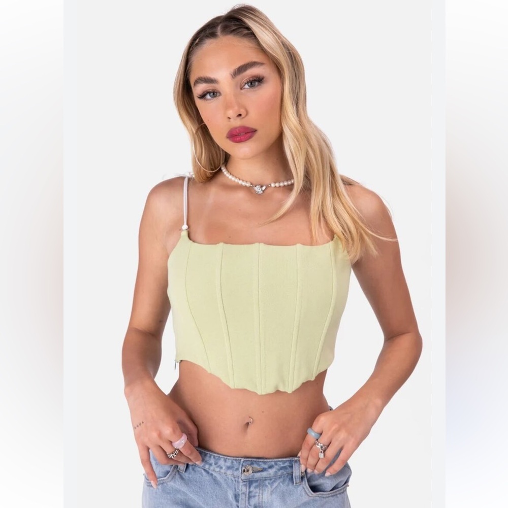 ADIKA Crop top size M Singleton Bone Corset Style Lime Green side zip tie strap